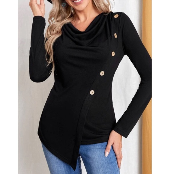Tops - Boho black button detail blouse